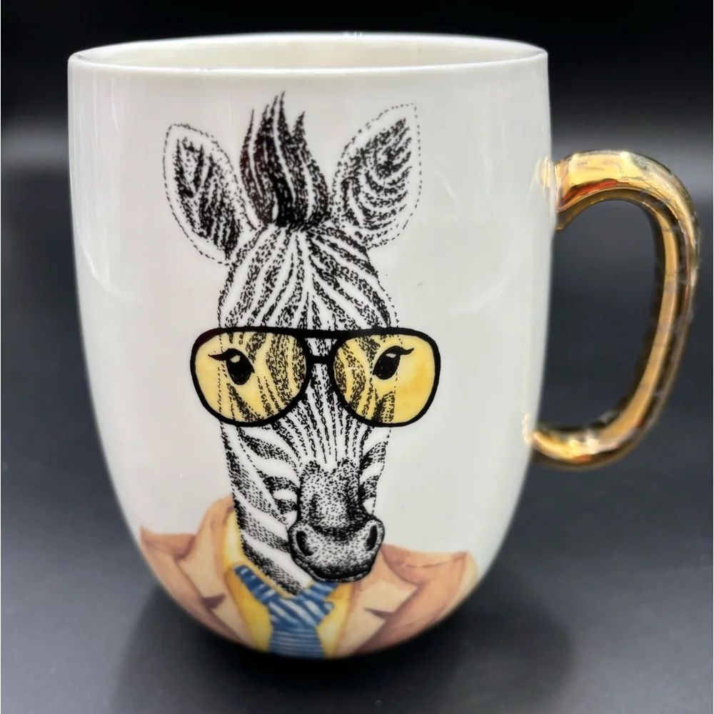 Pier 1 Imports Fine China Zebra W/ Glasses Mug